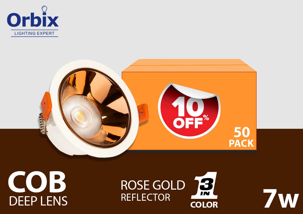 7W COB Deep Lens Downlight – Rose Golden | 3-in-1 Color | Pack Of 50