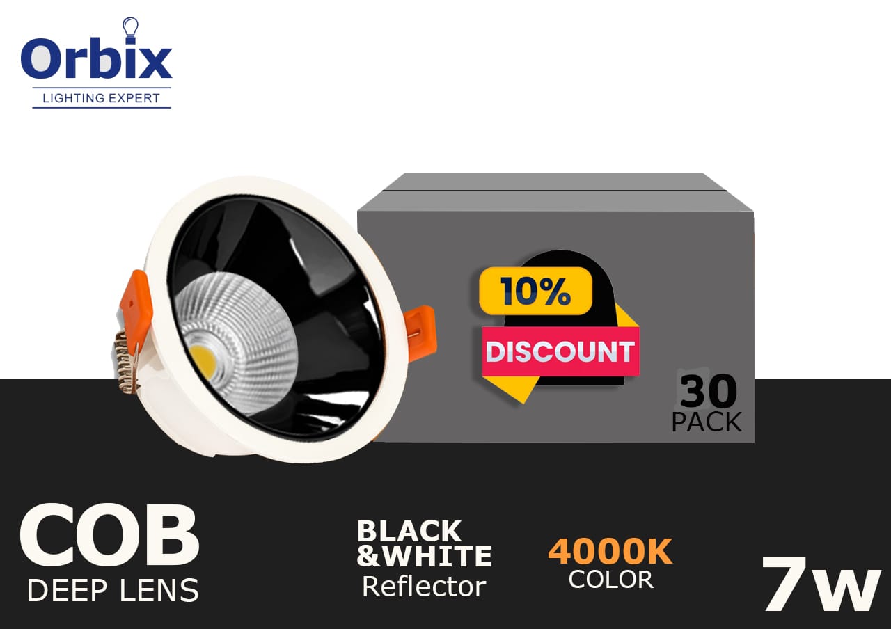 7W COB Deep Lens Downlight (Black & White Reflector, 4000K) | Pack of 30
