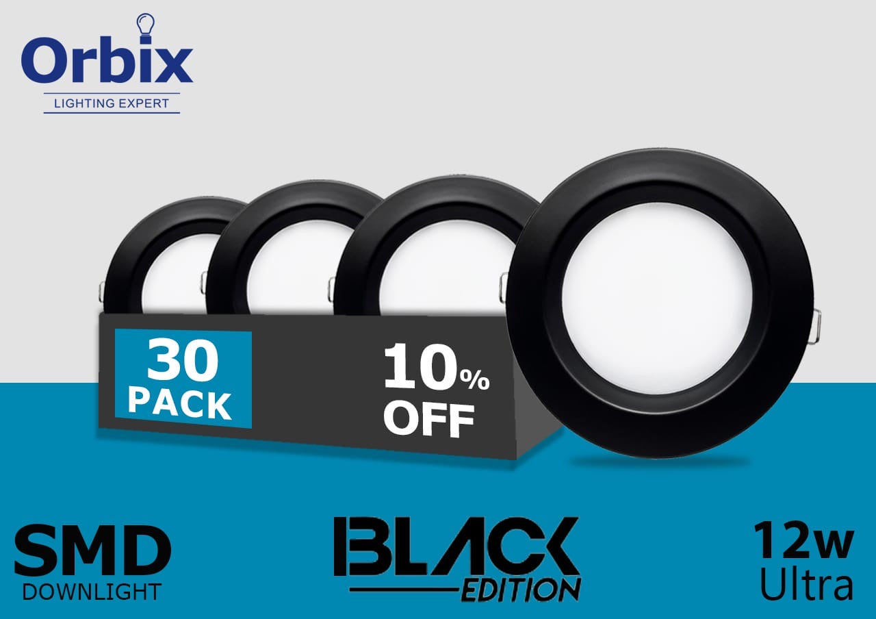 Black Edition SMD Downlight 12W – Warm & White Light (3" & 4") | 30 Pack – 10% OFF