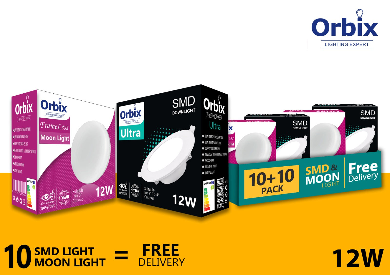 Orbix 12W SMD & Moon Light Combo Pack (10+10) – Free Delivery