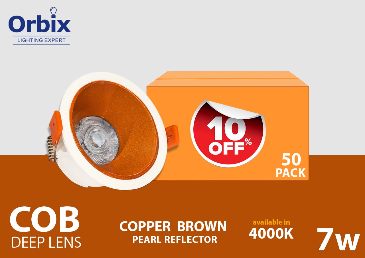 Orbix COB Deep Lens Downlight – Copper Brown Pearl Reflector – 7W (4000K) | Pack of 30 & 50