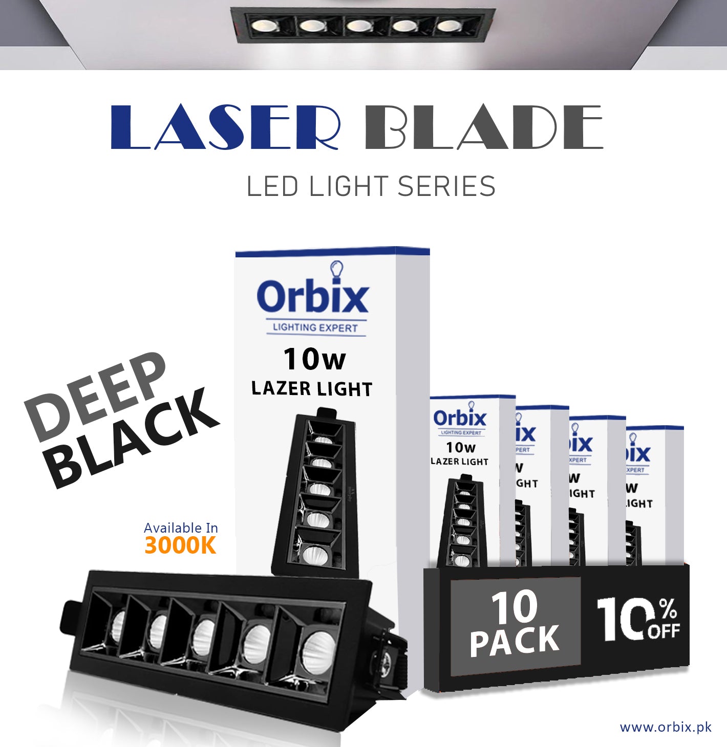 Laser Blade 10W LED Light | Black |3000K Warm White | Pack Of 10