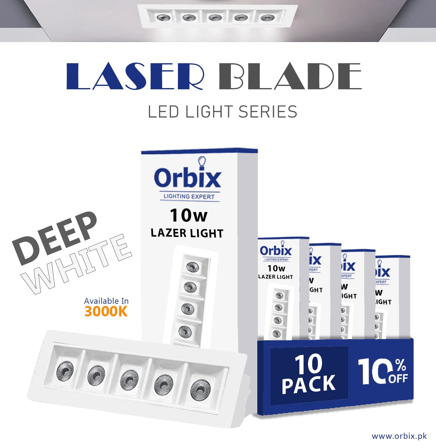 Laser Blade 10W LED Light | White | 3000K Warm White | Pack Of 10