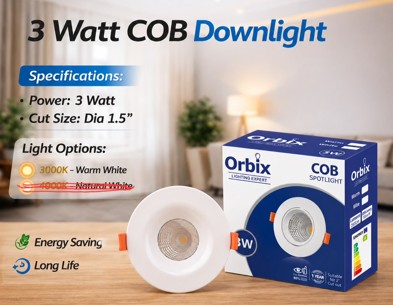 COB Spot Light 3Watt (1.5Inch)