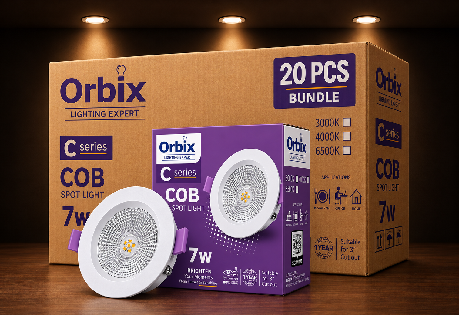 COB Spot Light LED-Technology (7W) – 20 Pack