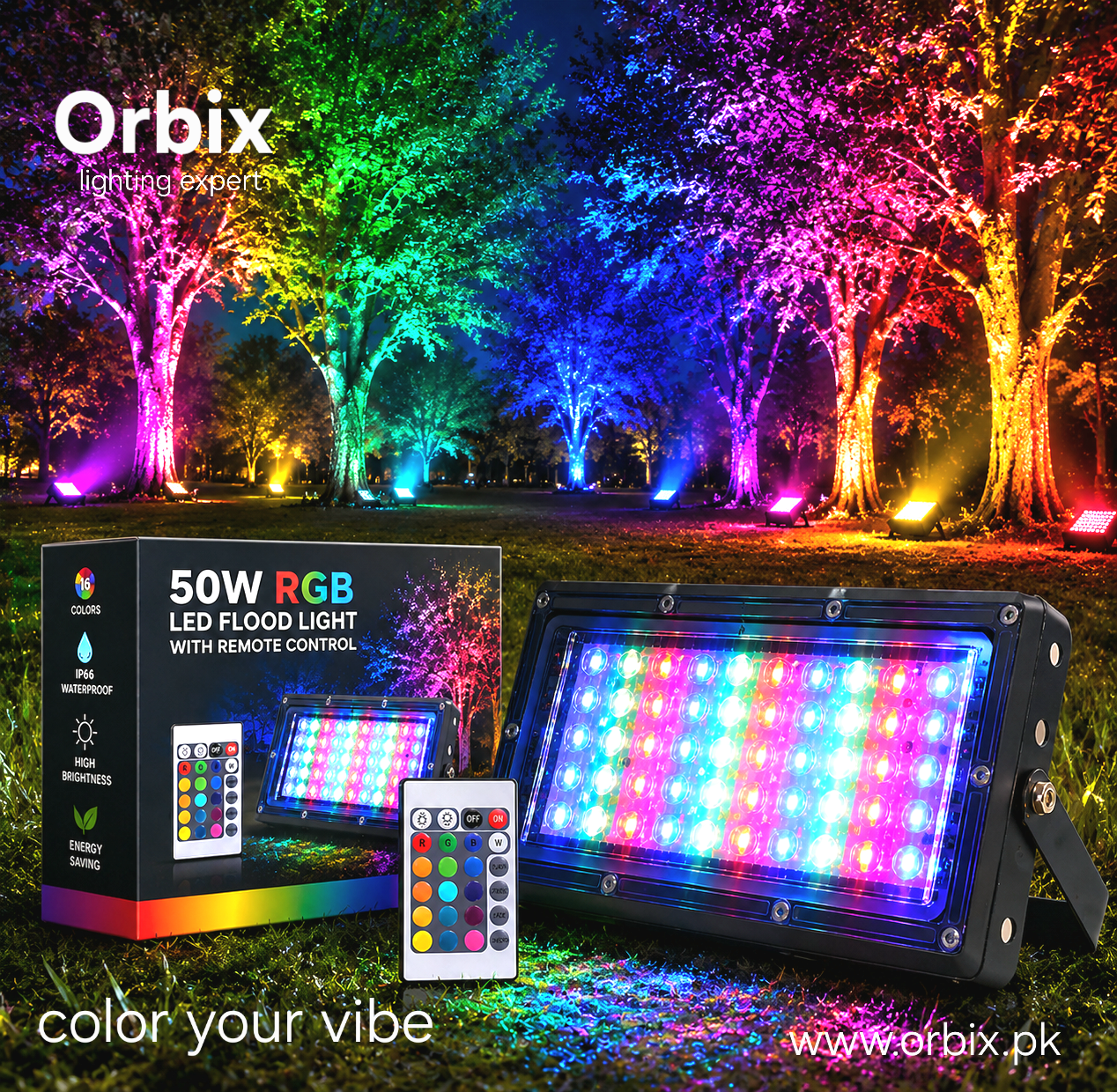 RGB Flood Light 50 Watt ( With Remote )