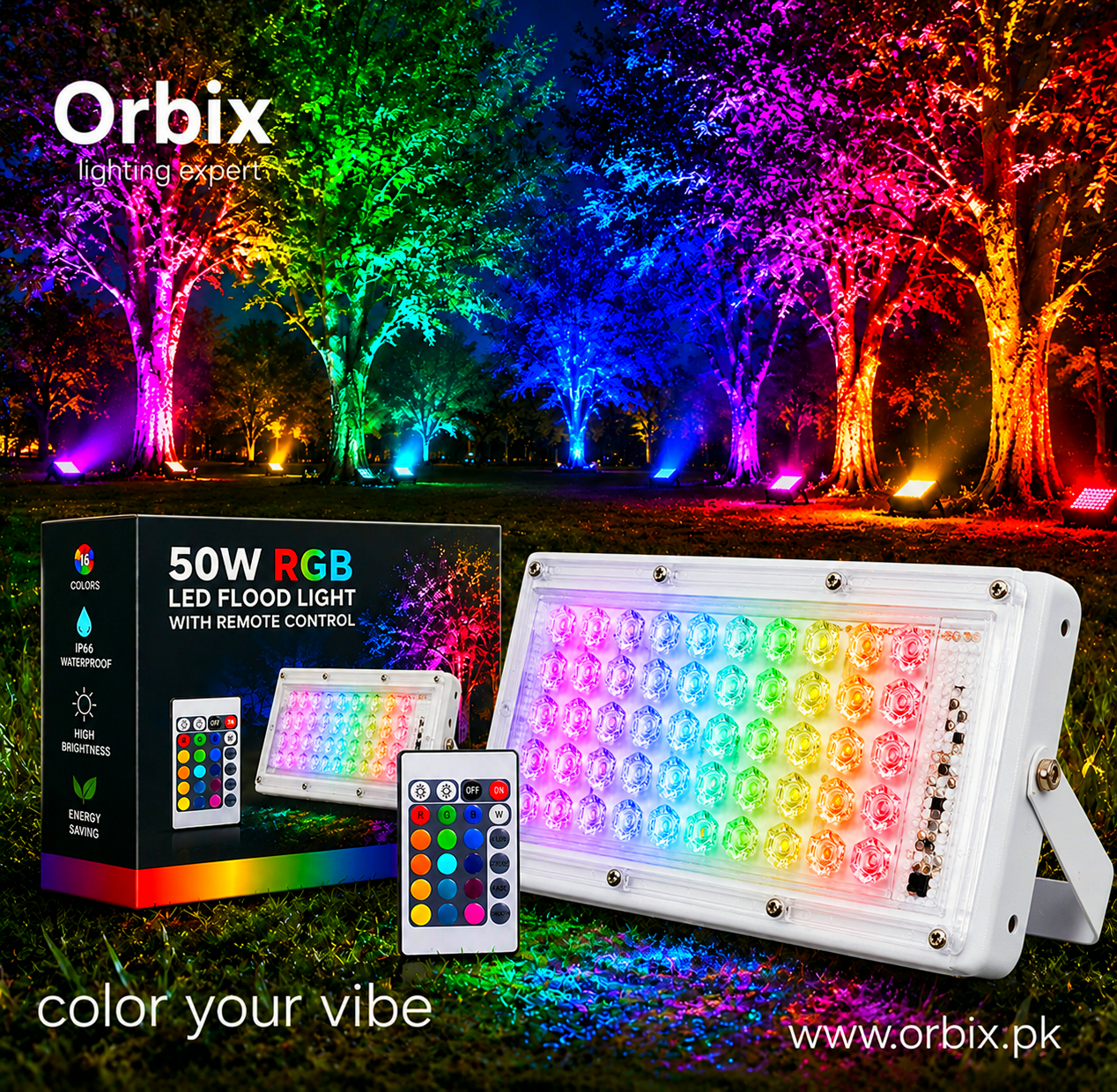 RGB Flood Light 50 Watt ( With Remote )