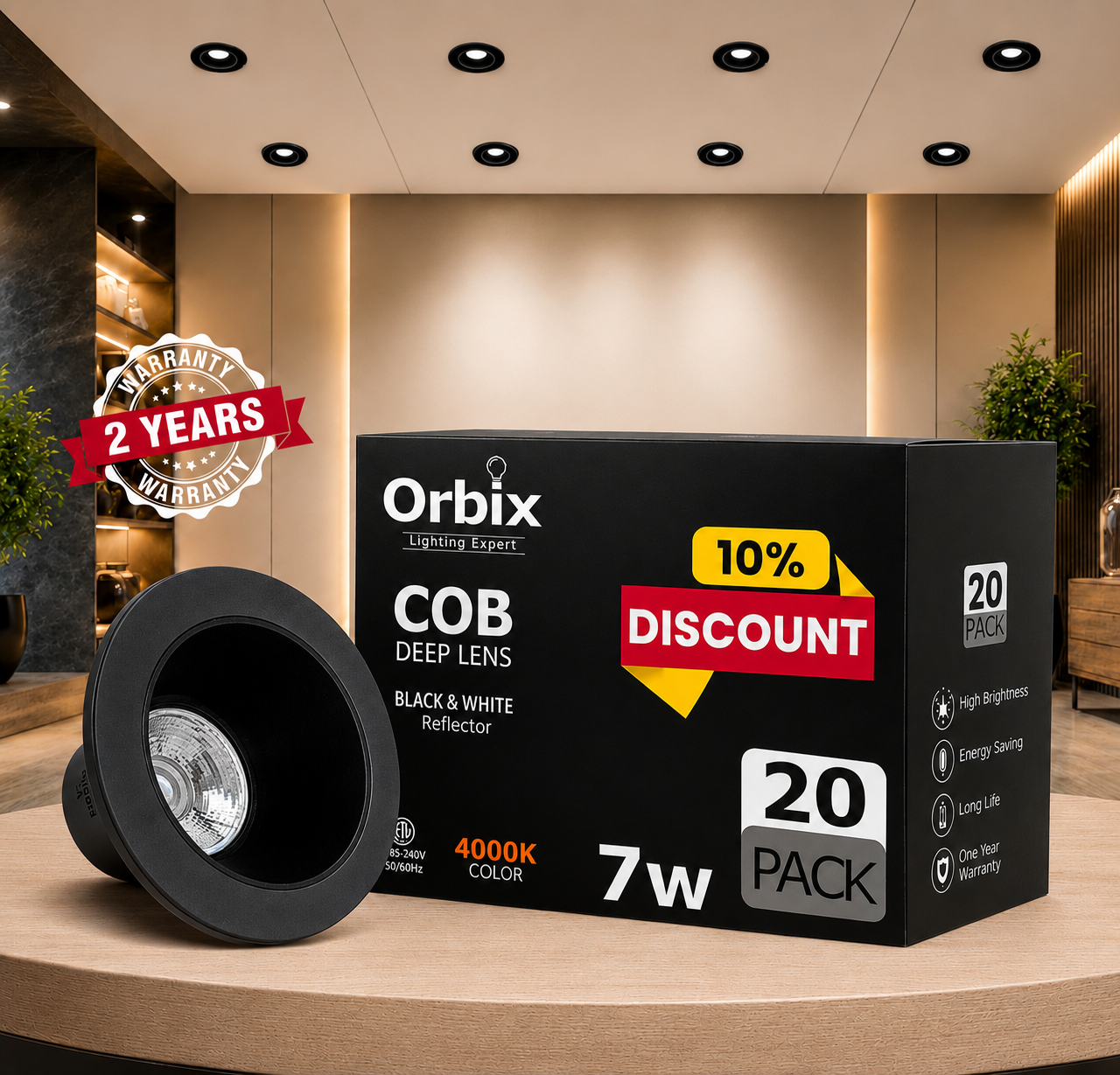 7W COB Deep black 3 to 4 inches 20Pcs (10%OFF)