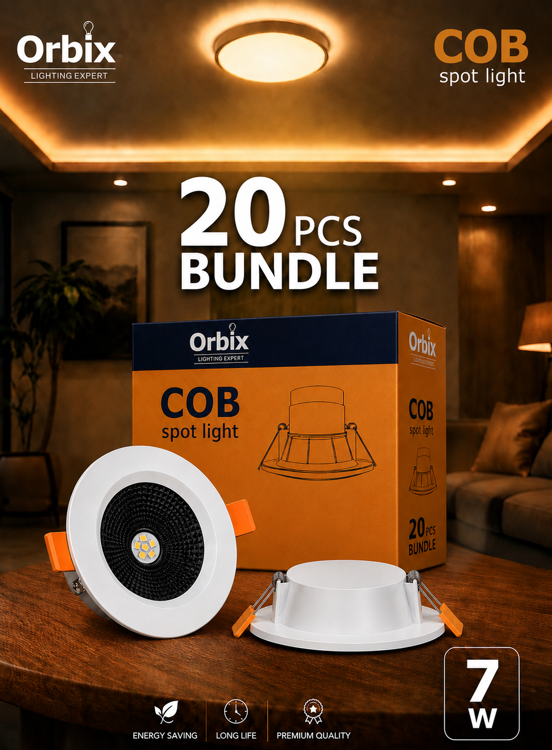 COB LED-Technology  Black Reflector (7W) – 20 Pack