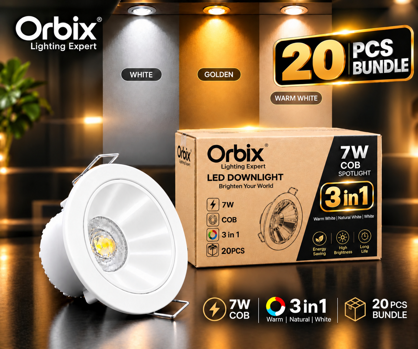 20 PCS Bundle|7W 3-in-1 COB (White) Free Delivery
