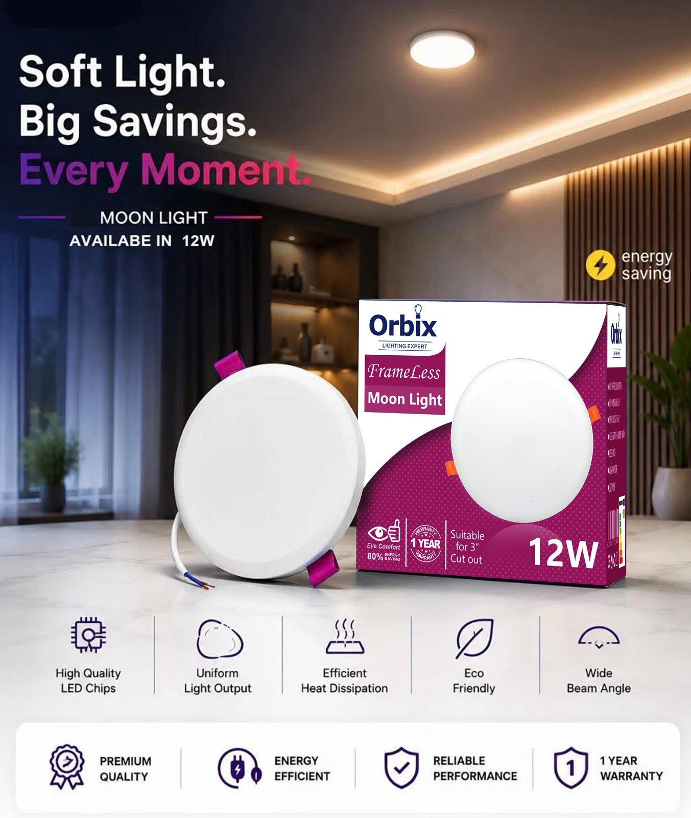 12W Frameless Moonlight (2-3.5inch)