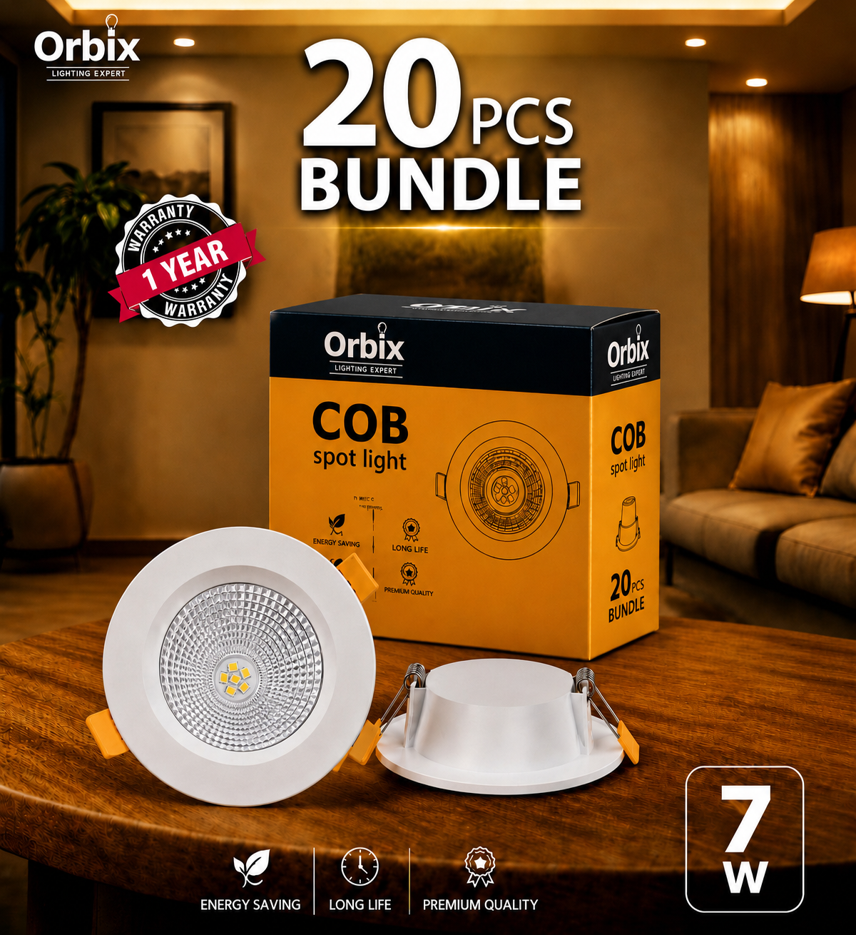 COB Spot Light LED-Technology (7W) – 20 Pack